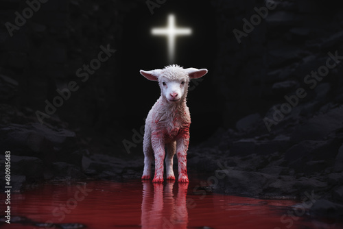 The blood of the lamb - Divine Atonement - Lamb and Cross in Harmony - Eucharistic Grace - The Lamb's Spiritual Offering photo
