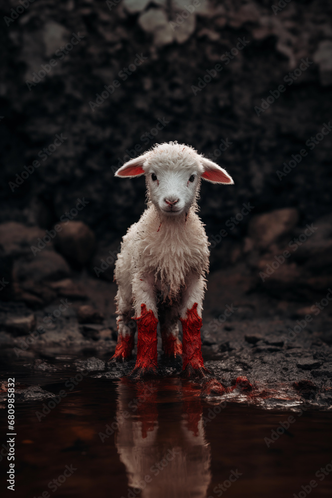 Obraz premium The blood of the lamb - Redemption's Embrace - The Lamb and the Blood - Passover Peace - A Symbolic Lamb's Sacrifice