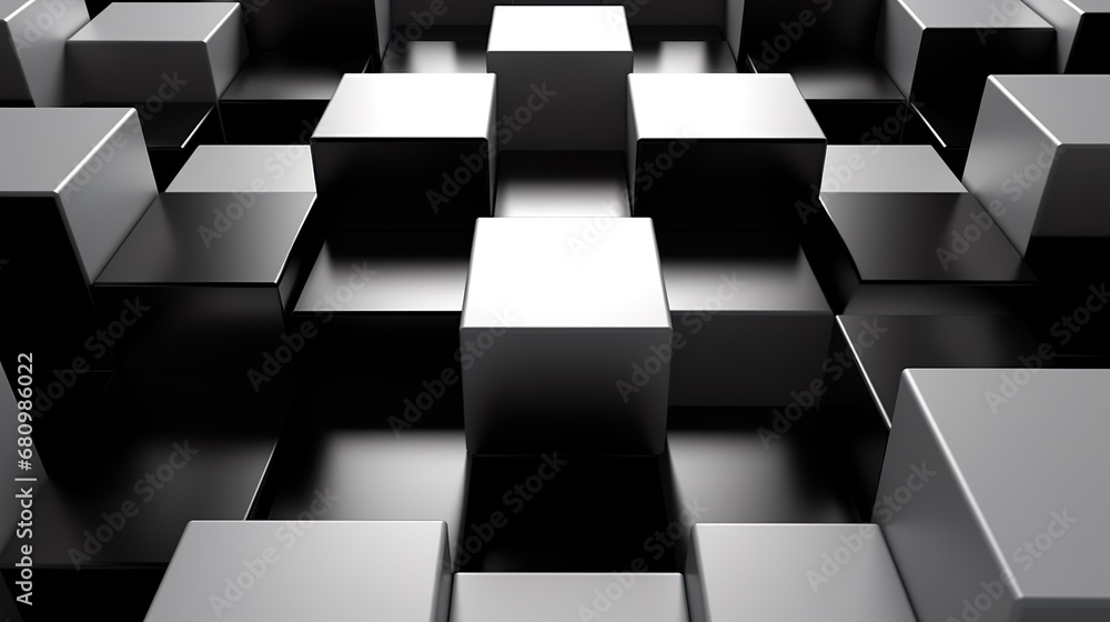 Black and white floating blocks 3d squares abstract background - obrazy, fototapety, plakaty 