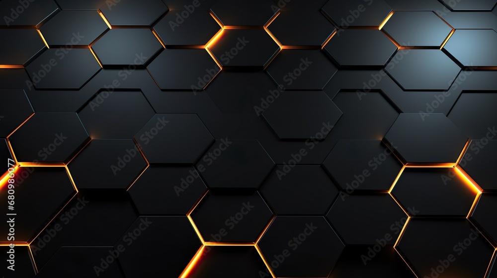 Abstract and Futuristic Hexagonal Background with Colorful and Glowing Neon Effect. Modern Technology Background. - obrazy, fototapety, plakaty 