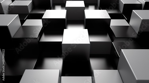 Black and white floating blocks 3d squares abstract background photo