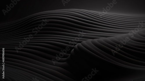 Black abstract background design. Modern wavy line pattern (guilloche curves) in monochrome colors. Dark horizontal lines © Damerfie