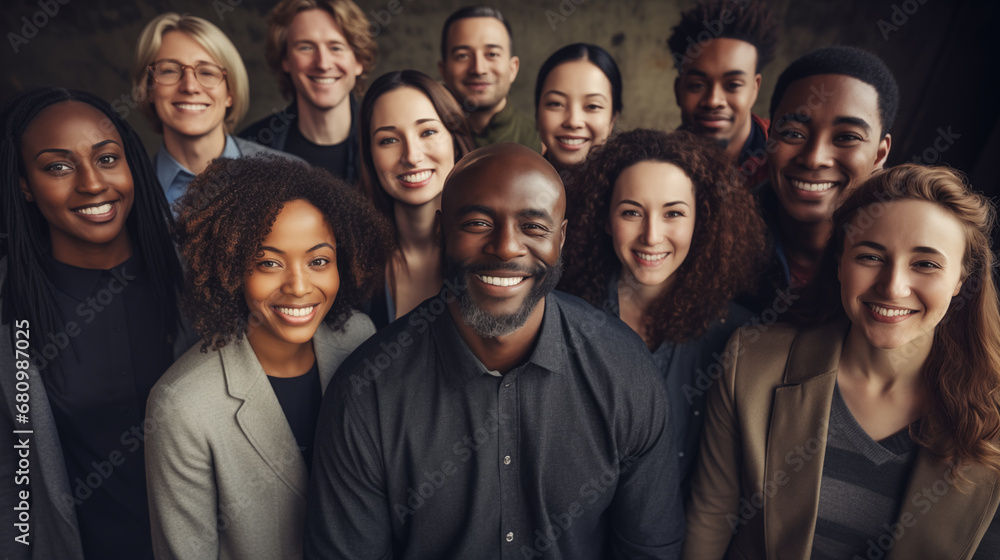 Unity of races and social classes. Multiracial group of people with black African-American Caucasian and Asian people . smiling together Unity of races and social classes. Multiracial group of people with black African-American Caucasian and Asian people . smiling together