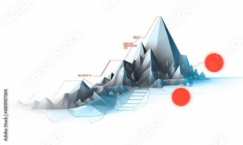 Infographics with mountain concept of the way to the goal in digital futuristic style on white background.  concept illustration of the way up the, Generative AI photo