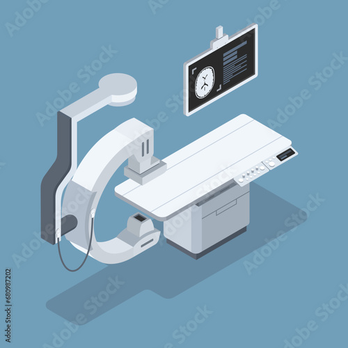 X-ray fluoroscopy for scanning in cath lab department. Isometric vector design. photo