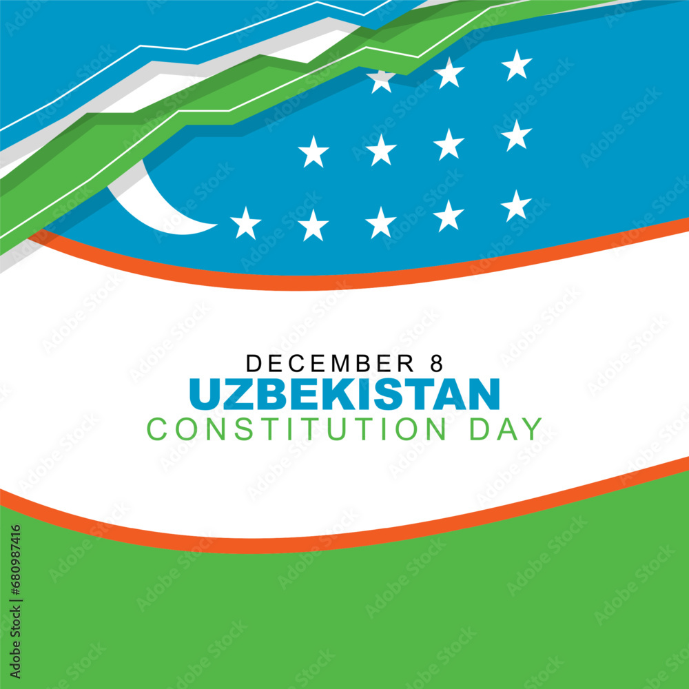Vector illustration of Uzbekistan Constitution Day celebrated on December 8. Poster greeting card with uzbekistan flag