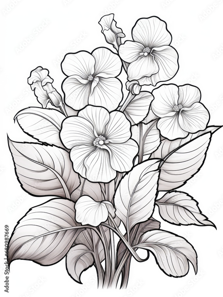 Impatiens Coloring book page Impatiens Coloring book page