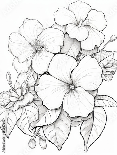 Flower Coloring book page black and white