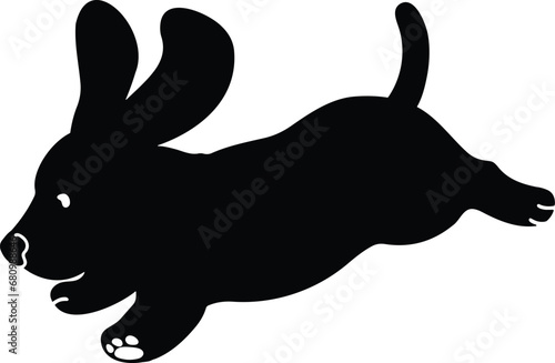 Simple and adorable silhouette of Basset Hound jumping with details