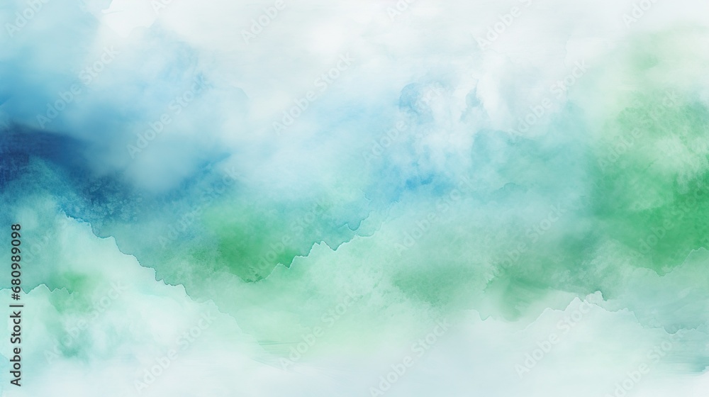 Blue green watercolor background abstract painting texture with stained pattern and teal turquoise gradient colors