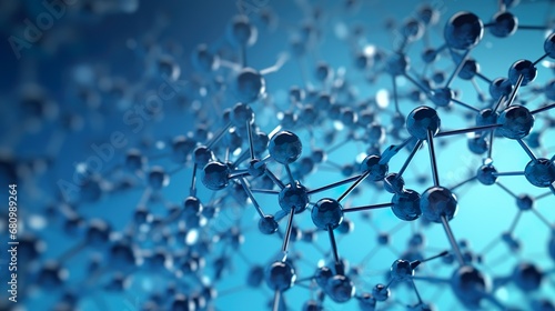 Blue molecule structure 3D illustration science biotechnology photo