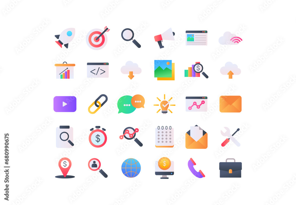 Web SEO And Digital Marketing Icon Collection. Simple and Customizable Suitable for Various Design Projects.