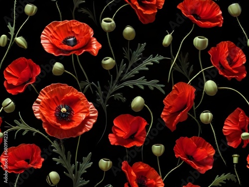 seamless pattern with red flowers