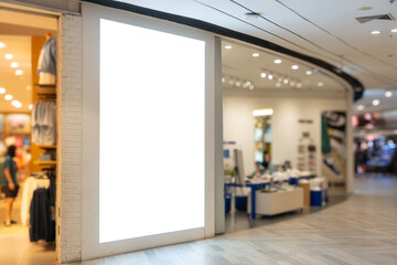 Vertical LED TV Screen at Front of fashion bag store in Shopping Mall.