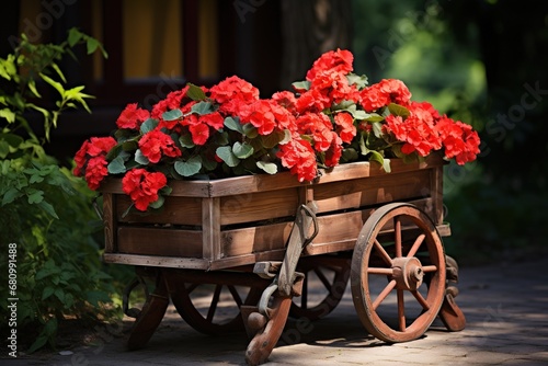 red wagon with flowers