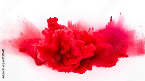 Red and white abstract powder explosion. Splash of paint powder photo