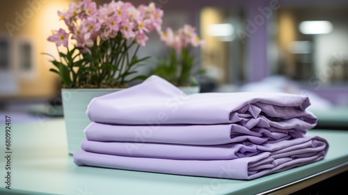 Hospital-grade clean bed linens and clothes prepared for healthcare facilities.