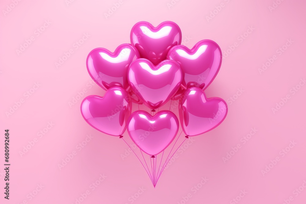 Bunch of pink heart shaped balloons on isolated pink background.
