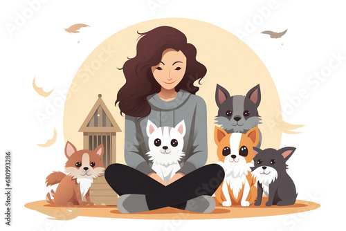 Woman Tending to Shelter Animals on a transparent background