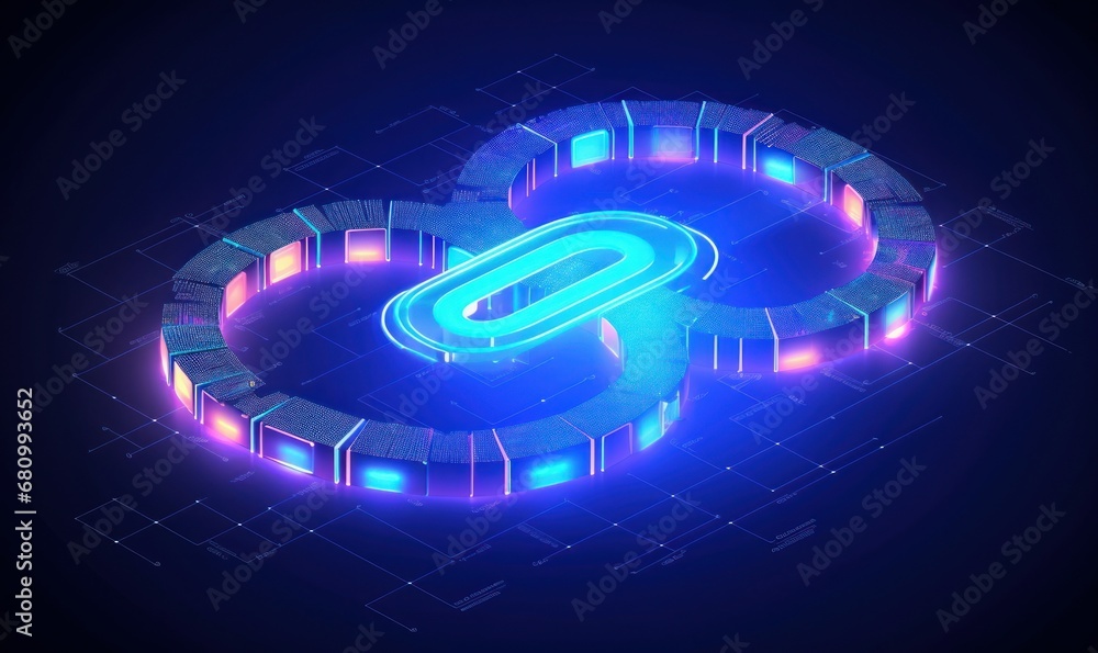 Isometric Infinity Sign Devops in digital futuristic style. The infinity sign as a symbol of ...