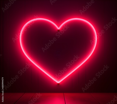 Bright pink red heart. Retro neon heart sign on purple dark background. Design element for Happy Valentine s Day. Ready for your design  greeting card  banner. illustration