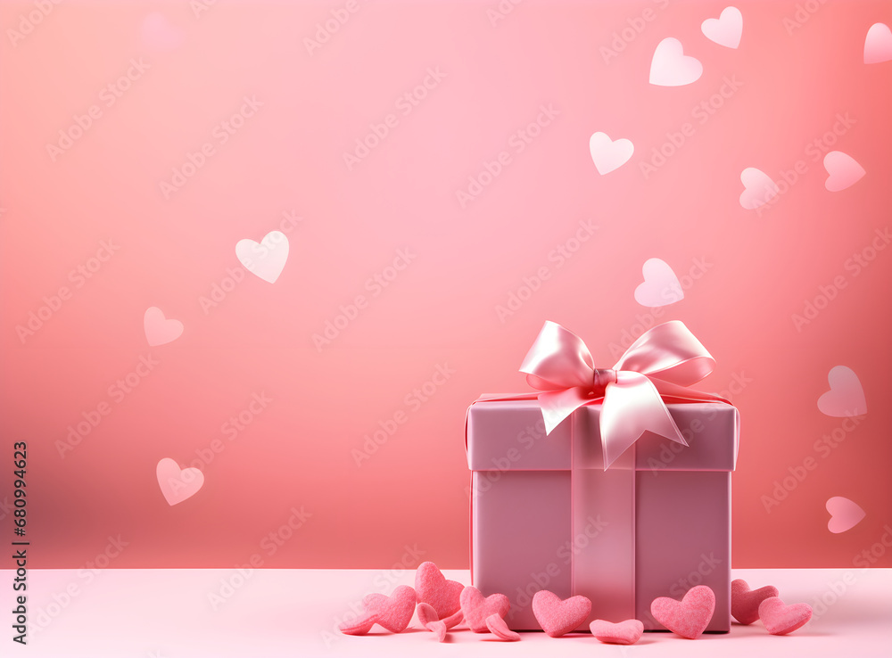 Paper art Valentine's day concept banner with hand made gift box, present pink cut ribbon, bow, and a lot of hearts on a color pastel pink background with space for text, banner, rose flowers bouquet Paper art Valentine's day concept banner with hand made gift box, present pink cut ribbon, bow, and a lot of hearts on a color pastel pink background with space for text, banner, rose flowers bouquet