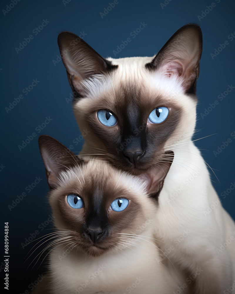 A pair of affectionate Siamese cats captured in a candid moment