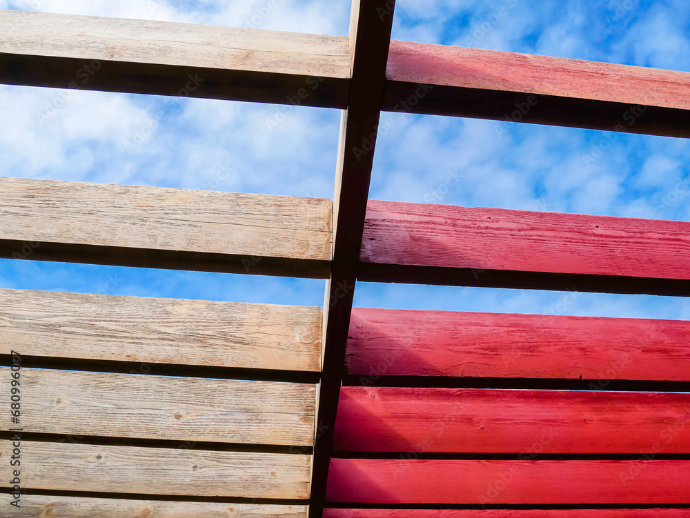 Rafter Pattern Color Stockfoto Redwood color oil latex stained roof rafters vs original old ...