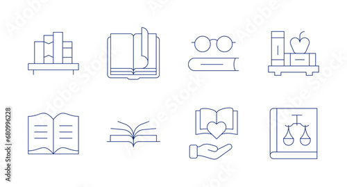 Book icons. Editable stroke. Containing book, law book, book shelf, reading book, books, learning.