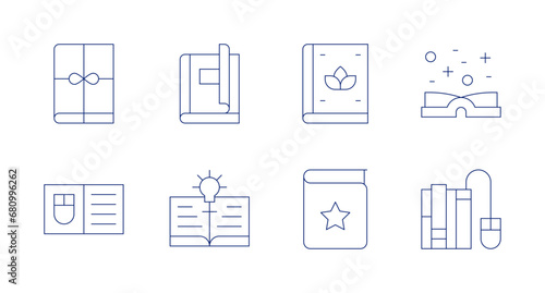 Book icons. Editable stroke. Containing book, magic book, books, open book, study. © Spaceicon