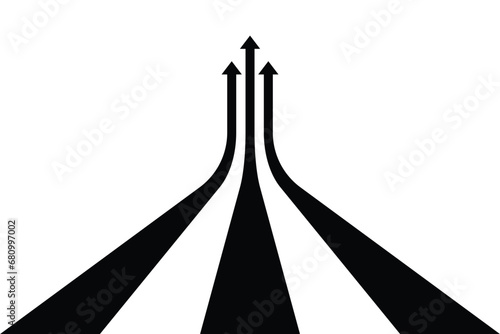 3 arrows strips background, business arrow target direction concept to success. Finance growth vision stretching rising up.