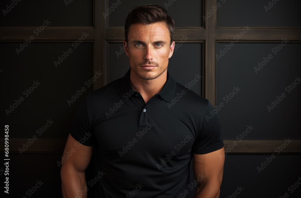 Obraz premium A Captivating Pose: A Man in a Black Shirt Striking a Pose for a Picture