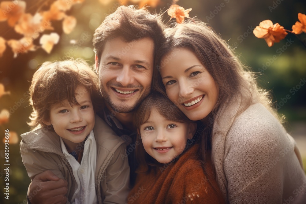 A Beautiful Family Portrait With a Loving Couple and Their Adorable Kids A Beautiful Family Portrait With a Loving Couple and Their Adorable Kids