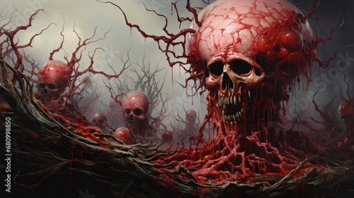 Surreal Crimson Skullscape with Sinister Atmosphere