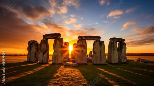 Stonehenge at sunset made with Ai generative technology, property is fictional
