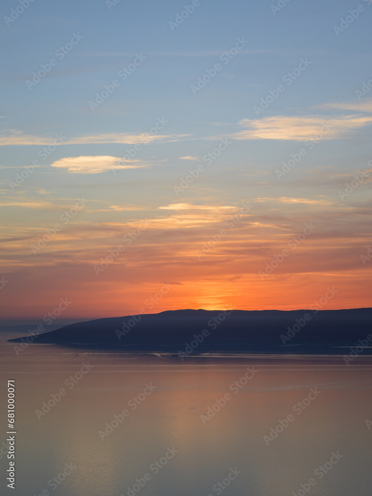 Sunset over the sea in Croatia, blue sky