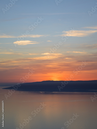 Sunset over the sea in Croatia  blue sky