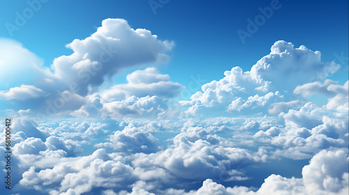 Sunny Day Sky Serene Blue Sky with Fluffy White Clouds in Nature Canvas, Generative Ai
