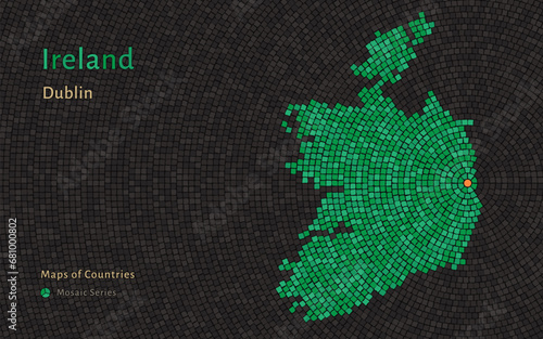 Green Ireland Map with a capital of Dublin Shown in a Mosaic Pattern