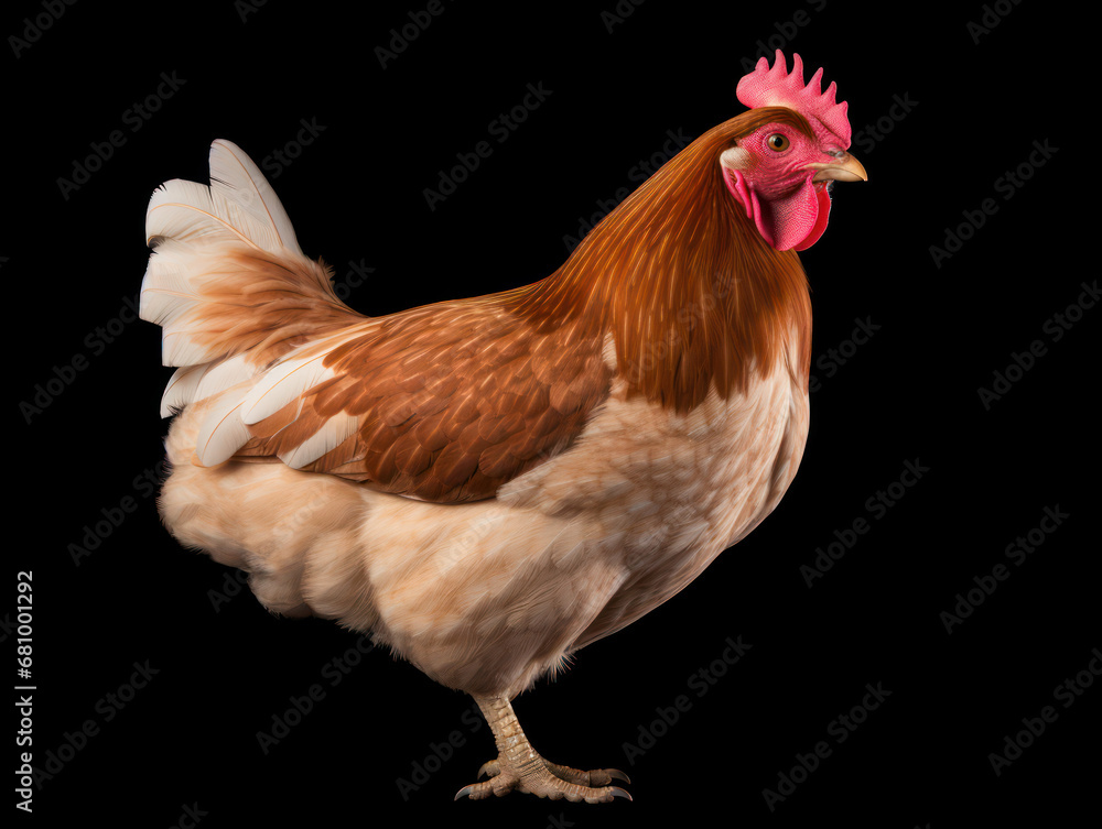 Fototapeta premium Chicken Studio Shot Isolated on Clear Black Background, Generative AI