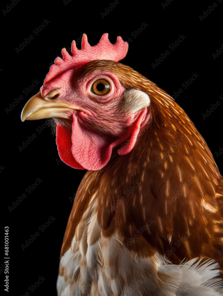 Chicken Studio Shot Isolated on Clear Black Background, Generative AI