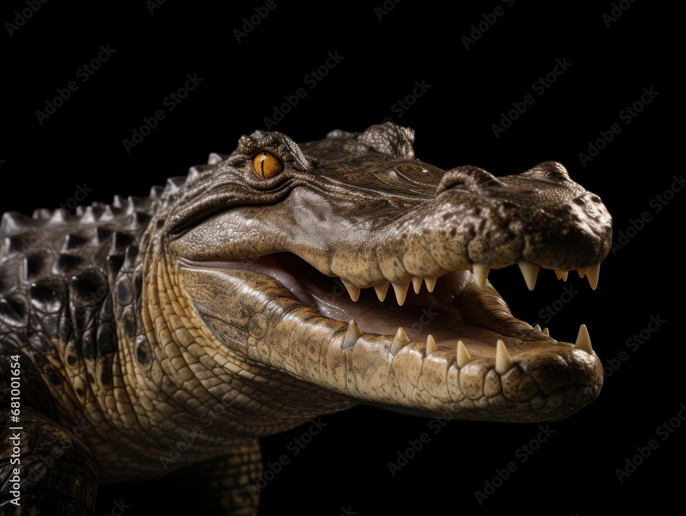 Crocodile Studio Shot Isolated on Clear Black Background, Generative AI Crocodile Studio Shot Isolated on Clear Black Background, Generative AI