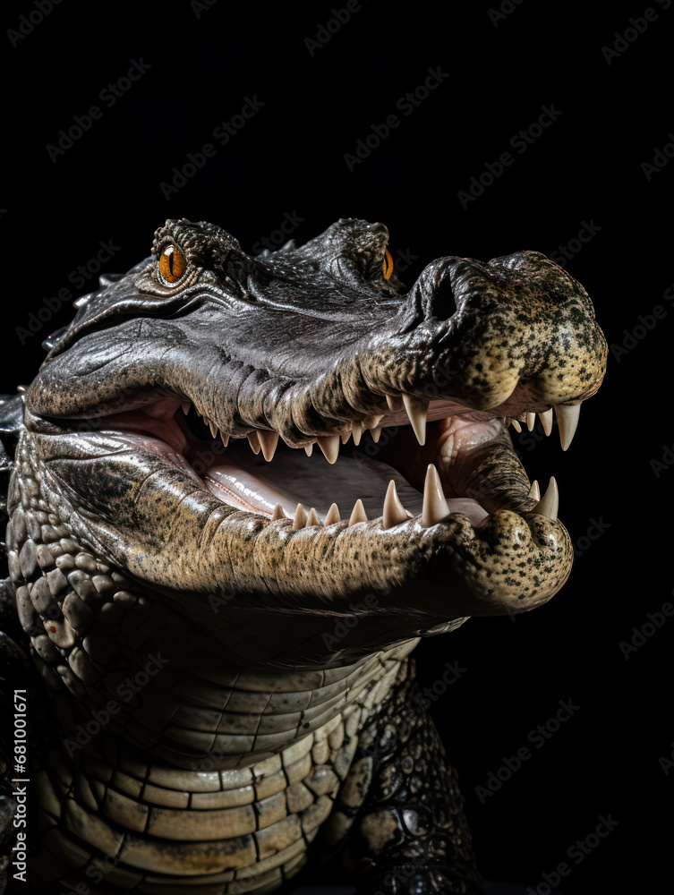 Fototapeta premium Crocodile Studio Shot Isolated on Clear Black Background, Generative AI