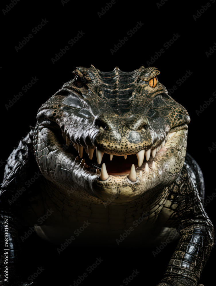 Crocodile Studio Shot Isolated on Clear Black Background, Generative AI Crocodile Studio Shot Isolated on Clear Black Background, Generative AI