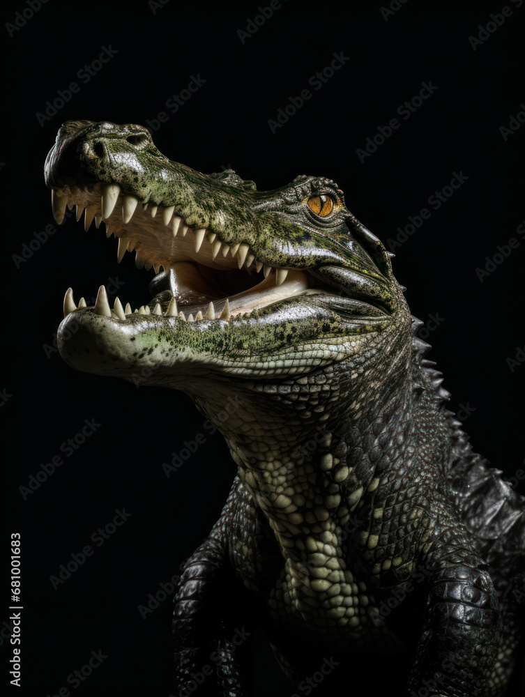 Fototapeta premium Crocodile Studio Shot Isolated on Clear Black Background, Generative AI