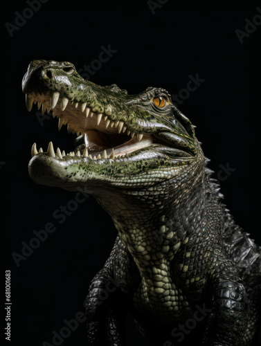 Crocodile Studio Shot Isolated on Clear Black Background, Generative AI © Vig