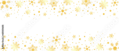 Golden decoration festive border falling glitter dust  snow and stars. Merry Christmas banner. Christmas frame on transparent background