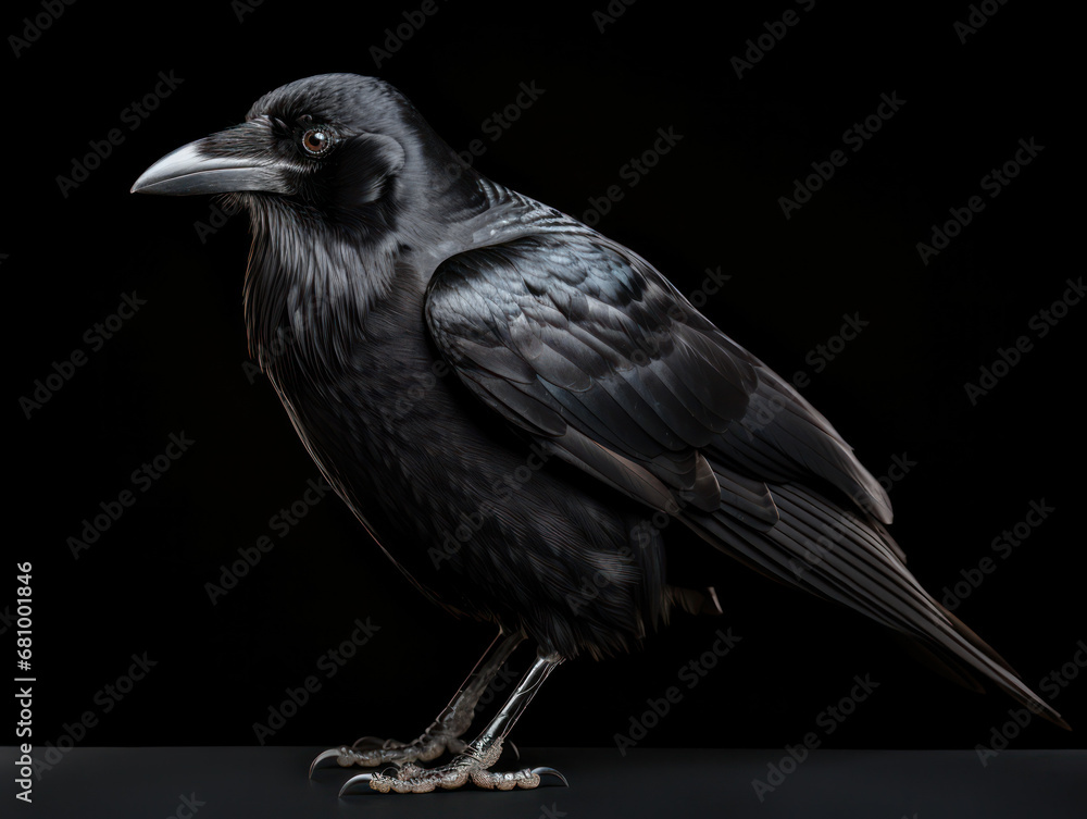 Fototapeta premium Crow Studio Shot Isolated on Clear Black Background, Generative AI