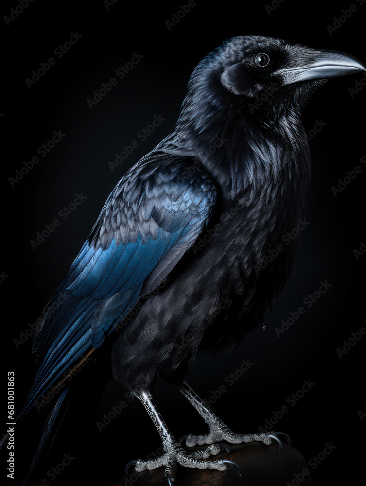 Crow Studio Shot Isolated on Clear Black Background, Generative AI Crow Studio Shot Isolated on Clear Black Background, Generative AI