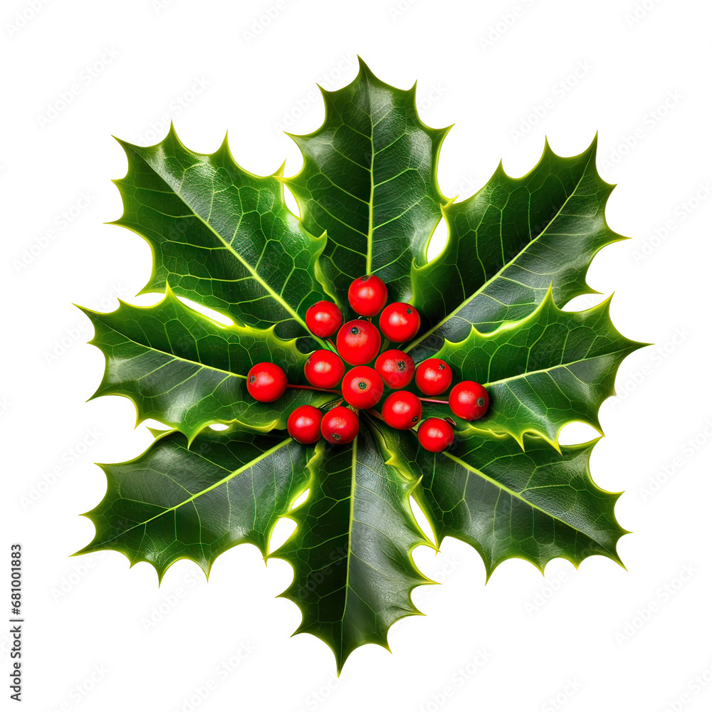 Christmas holly leaves with berries vibrant green AI generative Christmas holly leaves with berries vibrant green AI generative